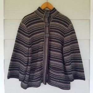 Croft & Barrow Cardigan Womens XL Knit Striped Large Buttons 3/4 Bell Sleeve.